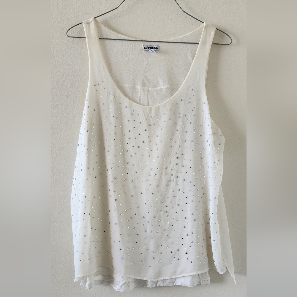 Express White Sleeveless Tank Top with Eyelet Pattern